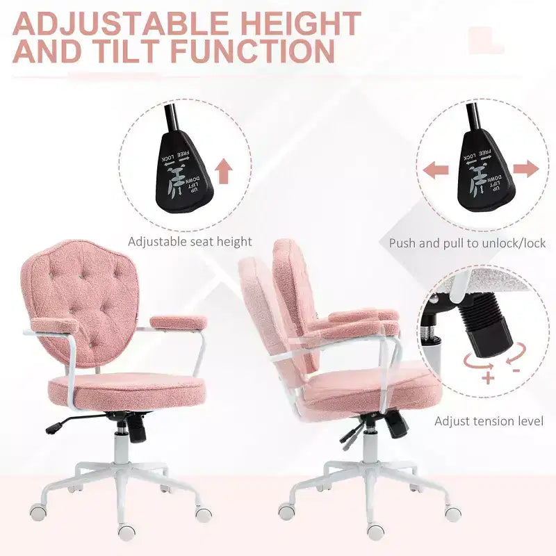 Chaise de bureau pivotante rembourrée avec hauteur réglable pour le bureau, le cabinet de travail, la salle de lecture