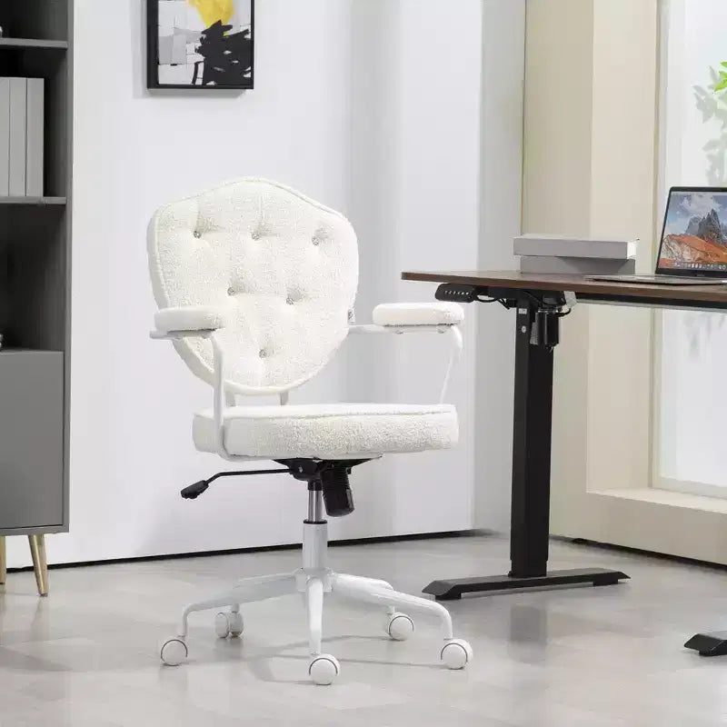 Chaise de bureau pivotante rembourrée avec hauteur réglable pour le bureau, le cabinet de travail, la salle de lecture