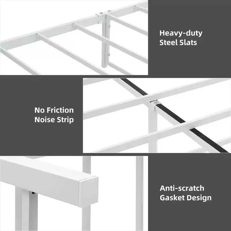 Cadre de lit plateforme en métal Grand lit/Queen avec tête de lit et grand rangement, pas de sommier tapissier, blanc