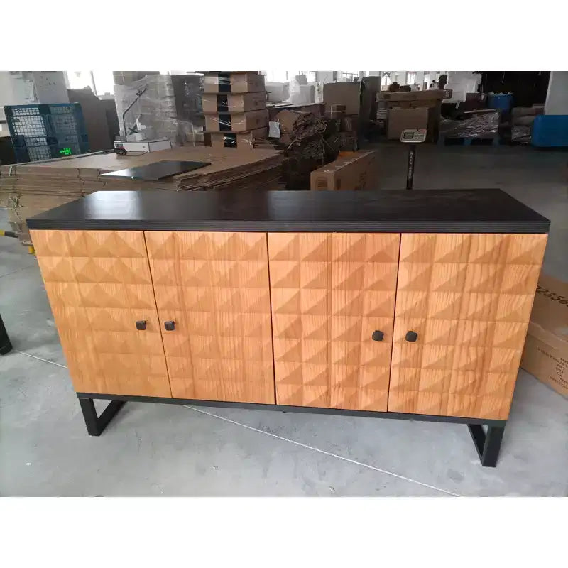 Buffet bahut moderne avec 4 portes au design géométrique, armoire de rangement pour salon, bureau, cuisine