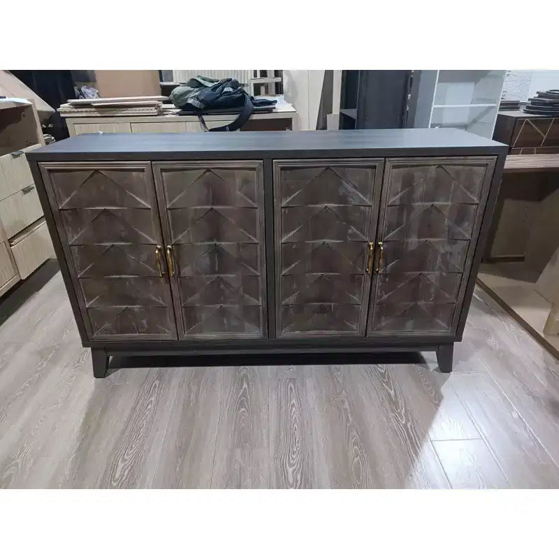 Buffet bahut moderne avec 4 portes au design géométrique, armoire de rangement pour salon, bureau, cuisine