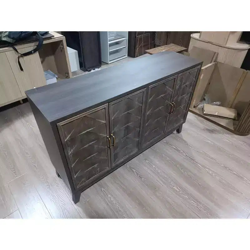 Buffet bahut moderne avec 4 portes au design géométrique, armoire de rangement pour salon, bureau, cuisine