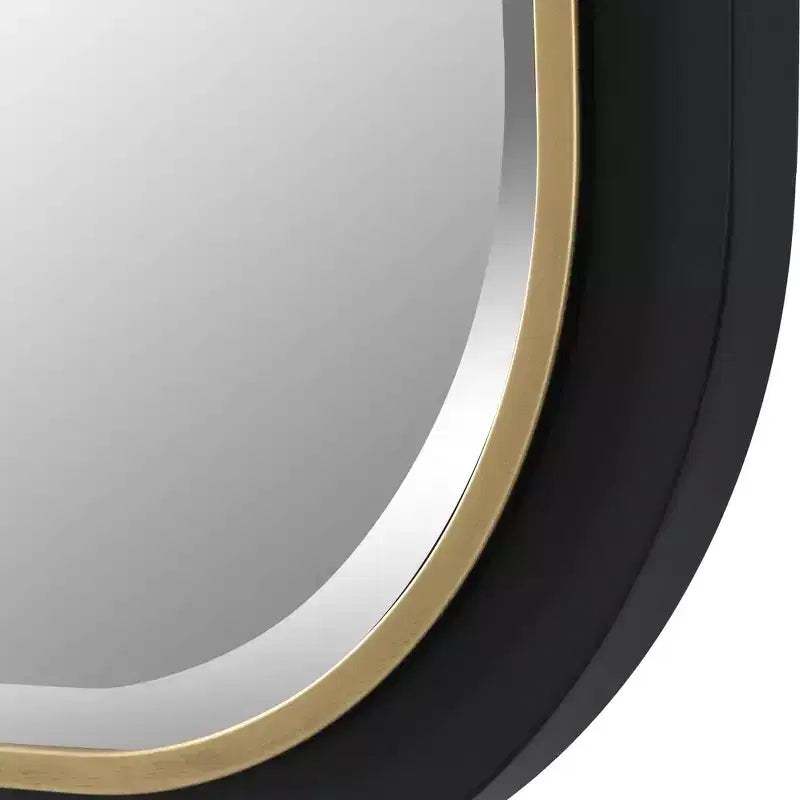 Miroir mural rectangulaire moderne, noir satiné avec bord intérieur feuille d'or, 23"x43"