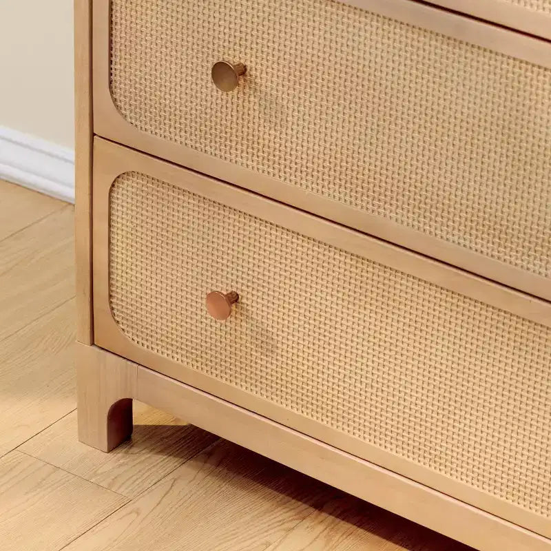 Commode en rotin à 6 tiroirs avec poignées en laiton