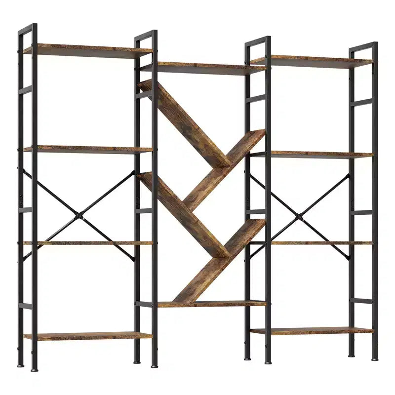 Étagère, triple étagère à 5 niveaux, large bibliothèque, étagère rustique en bois, pour votre chambre, salon, maison et bureau
