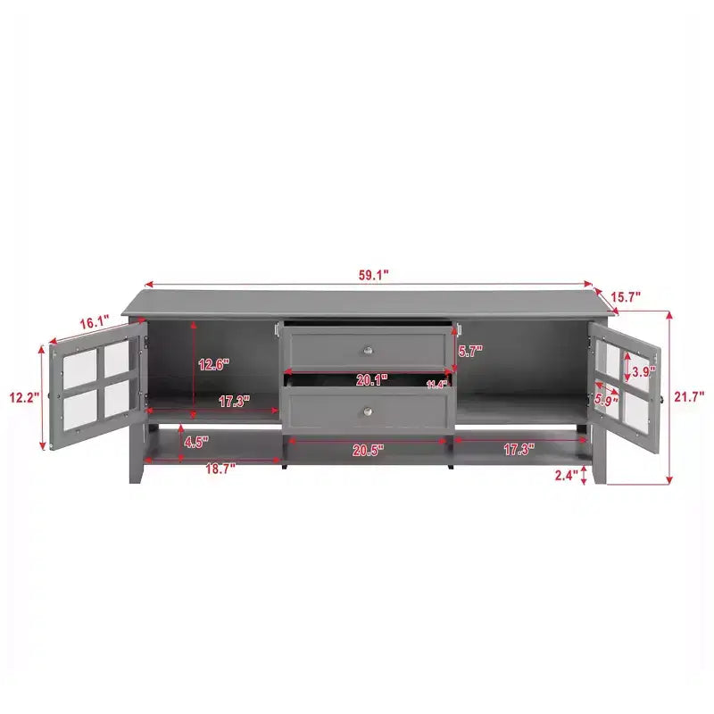 Meuble TV gris de 150 cm pour téléviseurs jusqu'à 60 pouces avec espace de rangement multifonctionnel Console média pour salon ou chambre à coucher