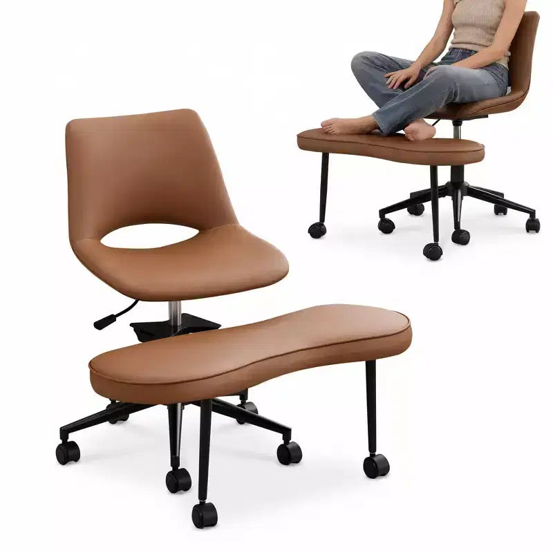 Chaise longue ergonomique à pieds croisés, soutien lombaire élevé, hauteur réglable, pivotant à 360°, siège croisé, roulettes, pour la méditation, le yoga, le TDAH