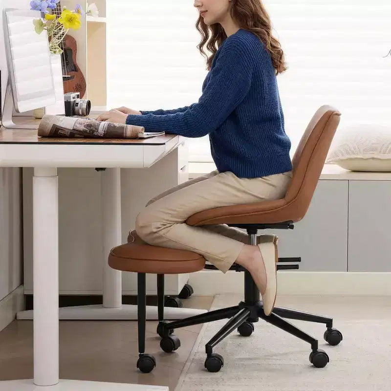 Chaise longue ergonomique à pieds croisés, soutien lombaire élevé, hauteur réglable, pivotant à 360°, siège croisé, roulettes, pour la méditation, le yoga, le TDAH