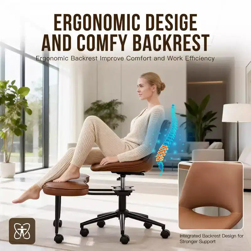 Chaise longue ergonomique à pieds croisés, soutien lombaire élevé, hauteur réglable, pivotant à 360°, siège croisé, roulettes, pour la méditation, le yoga, le TDAH