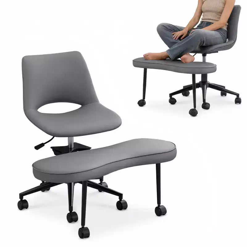 Chaise longue ergonomique à pieds croisés, soutien lombaire élevé, hauteur réglable, pivotant à 360°, siège croisé, roulettes, pour la méditation, le yoga, le TDAH