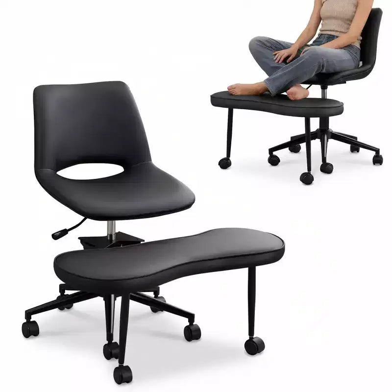 Chaise longue ergonomique à pieds croisés, soutien lombaire élevé, hauteur réglable, pivotant à 360°, siège croisé, roulettes, pour la méditation, le yoga, le TDAH