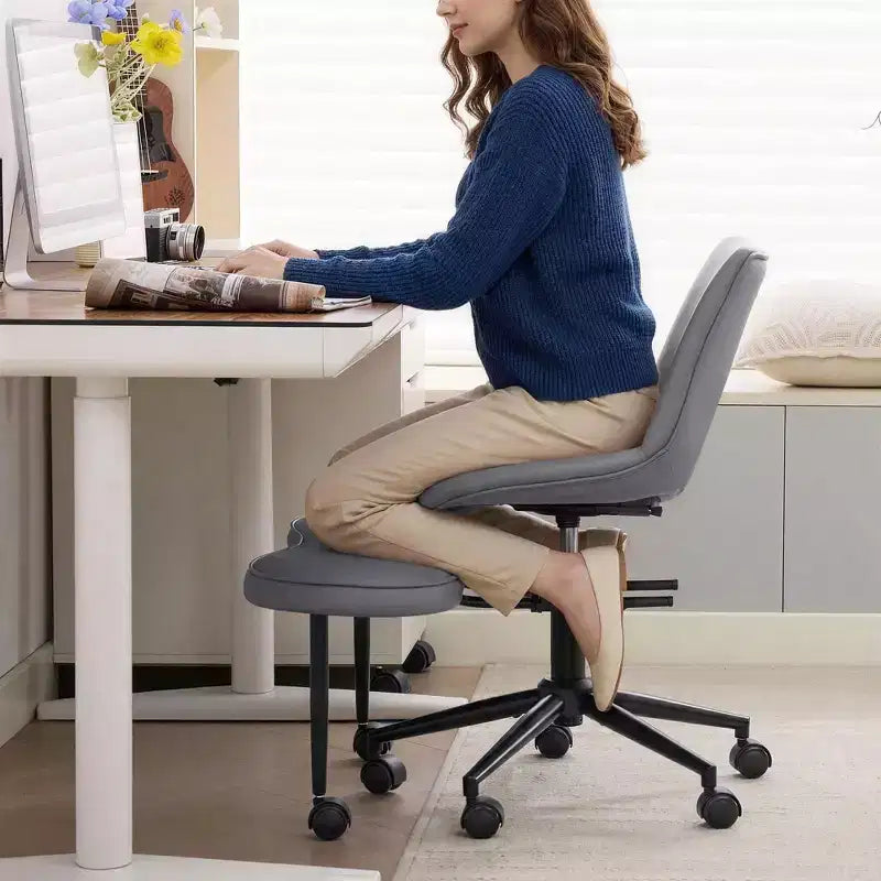 Chaise longue ergonomique à pieds croisés, soutien lombaire élevé, hauteur réglable, pivotant à 360°, siège croisé, roulettes, pour la méditation, le yoga, le TDAH