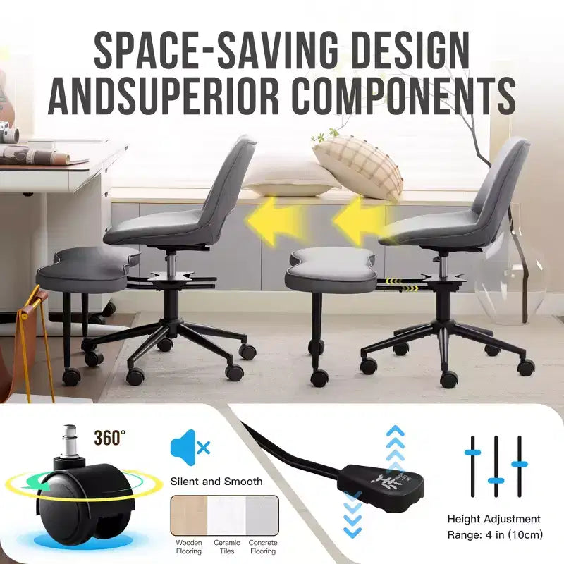 Chaise longue ergonomique à pieds croisés, soutien lombaire élevé, hauteur réglable, pivotant à 360°, siège croisé, roulettes, pour la méditation, le yoga, le TDAH