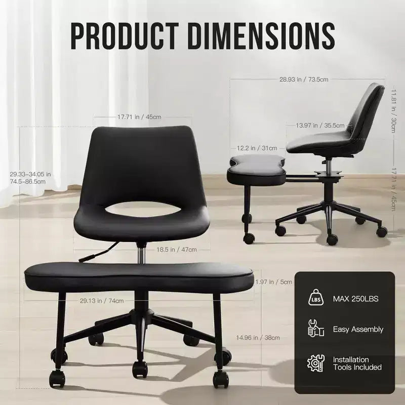 Chaise longue ergonomique à pieds croisés, soutien lombaire élevé, hauteur réglable, pivotant à 360°, siège croisé, roulettes, pour la méditation, le yoga, le TDAH
