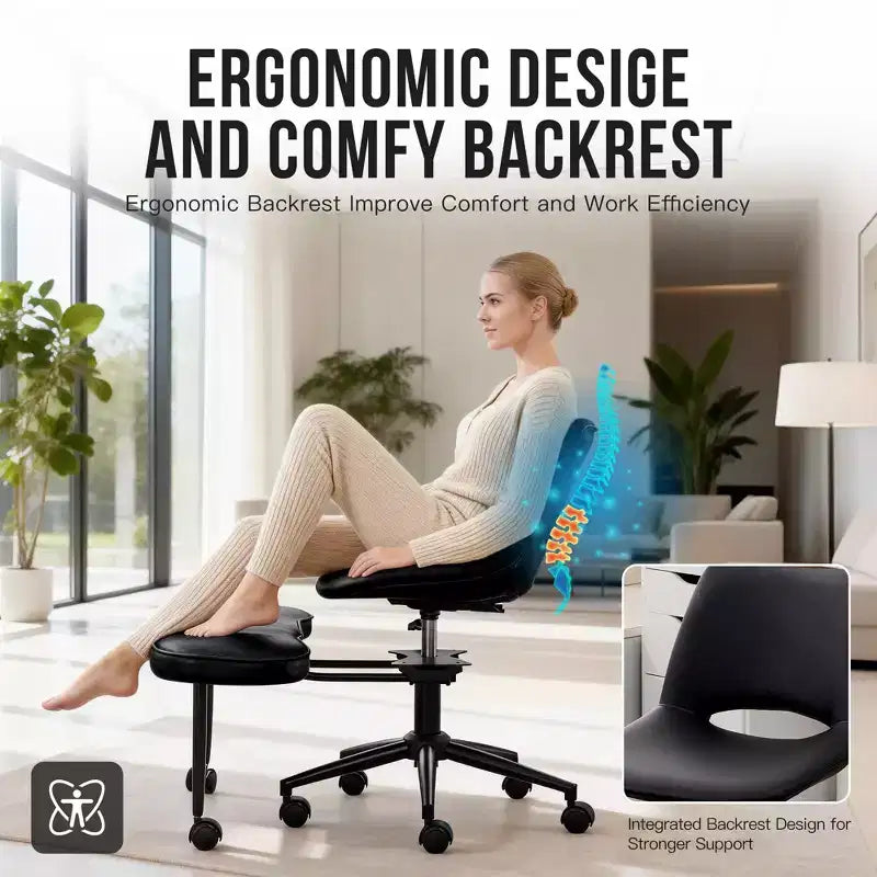 Chaise longue ergonomique à pieds croisés, soutien lombaire élevé, hauteur réglable, pivotant à 360°, siège croisé, roulettes, pour la méditation, le yoga, le TDAH