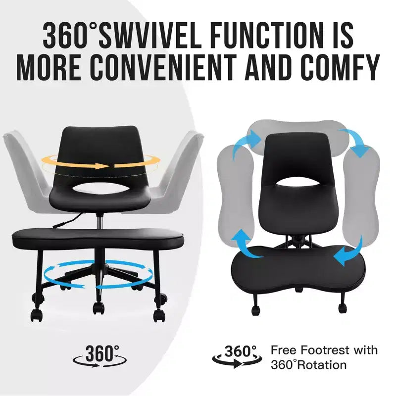 Chaise longue ergonomique à pieds croisés, soutien lombaire élevé, hauteur réglable, pivotant à 360°, siège croisé, roulettes, pour la méditation, le yoga, le TDAH