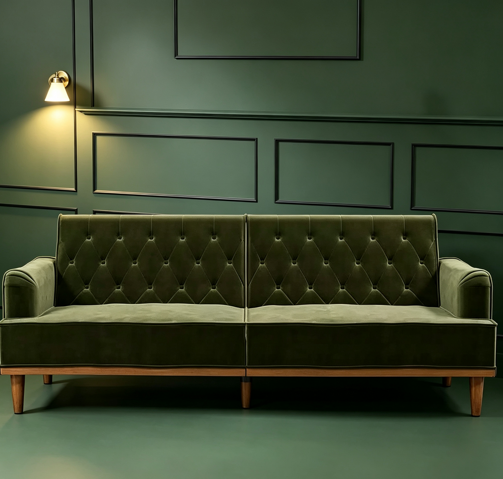 Canapé-lit convertible futon vintage à ressorts hélicoïdaux