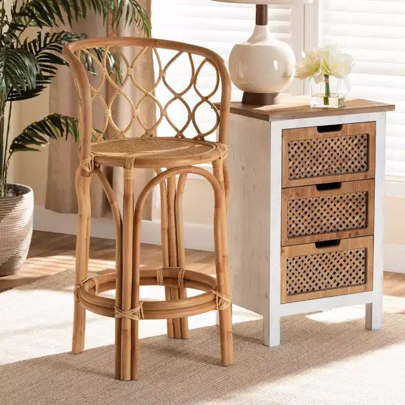 Tabouret de bar hauteur comptoir en rotin naturel