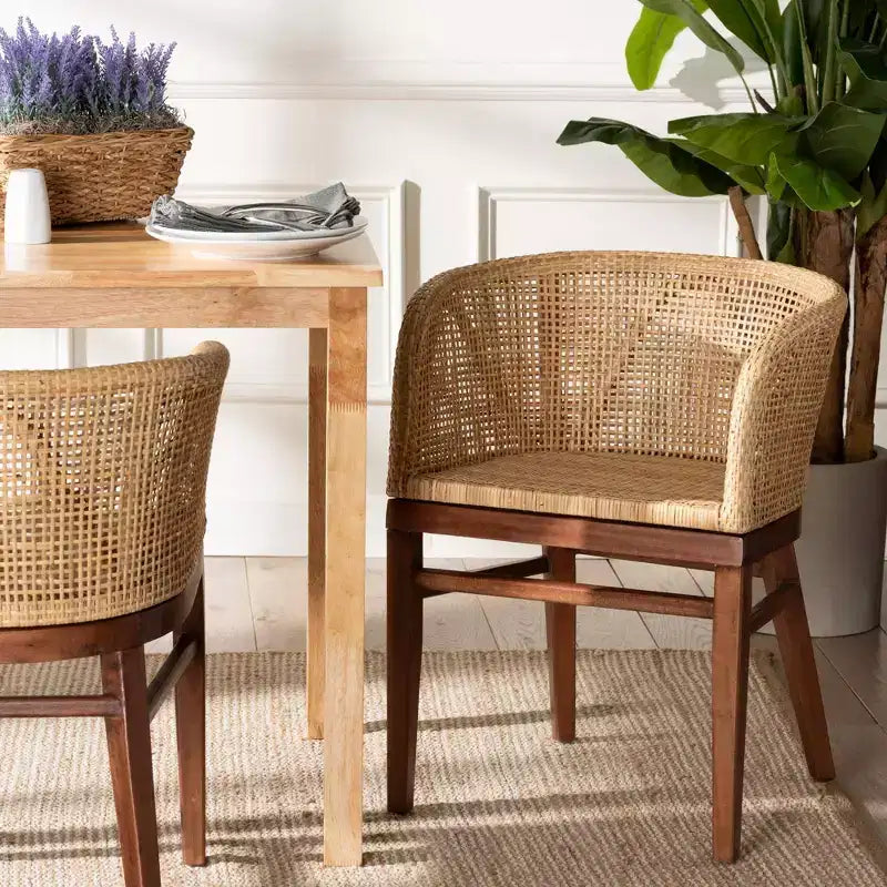 Chaise de salle à manger Bohème en bois d'acacia et rotin tressé