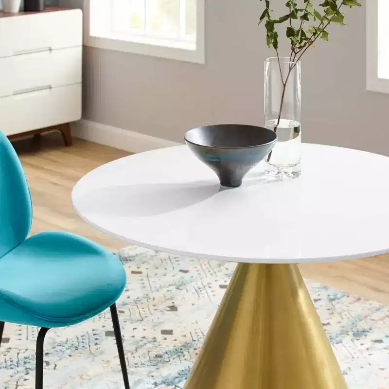 Table de salle à manger ronde en bois de 40", piétement doré, plateau blanc