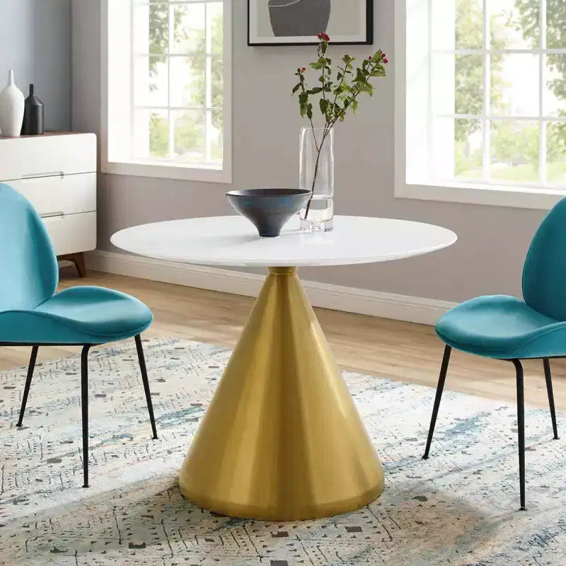 Table de salle à manger ronde en bois de 40", piétement doré, plateau blanc
