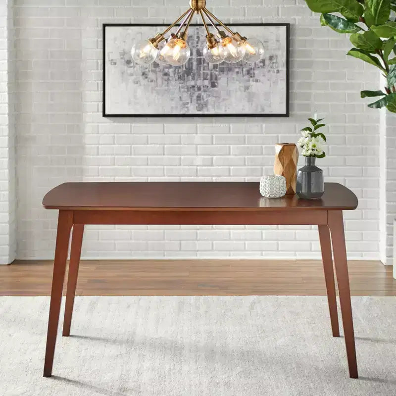 Table à manger rectangulaire en hêtre massif au fini noyer de style milieu de siècle : hêtre massif, design de style milieu de siècle, 6 places