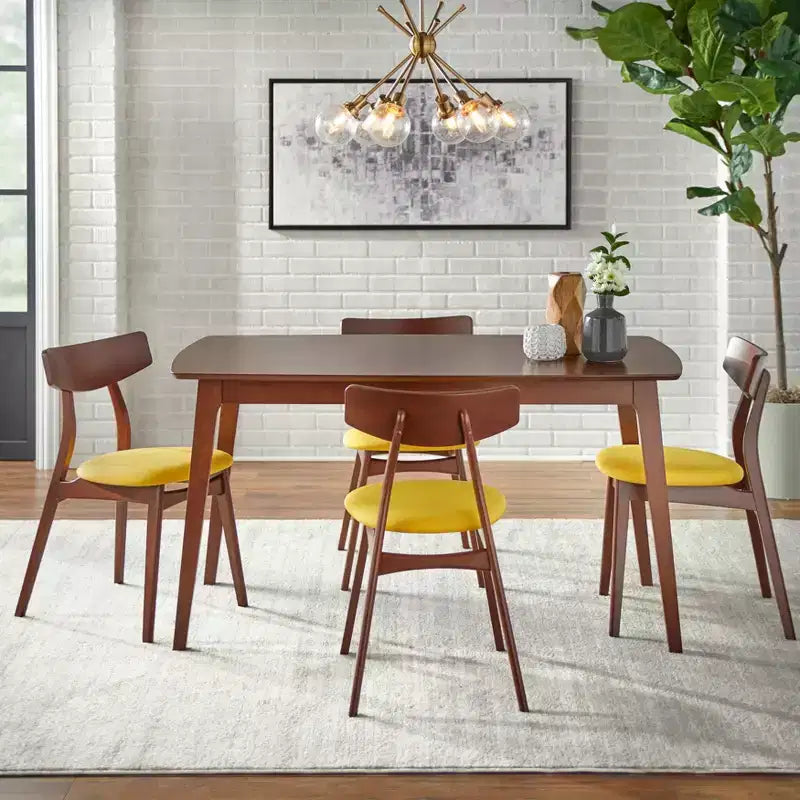 Table à manger rectangulaire en hêtre massif au fini noyer de style milieu de siècle : hêtre massif, design de style milieu de siècle, 6 places