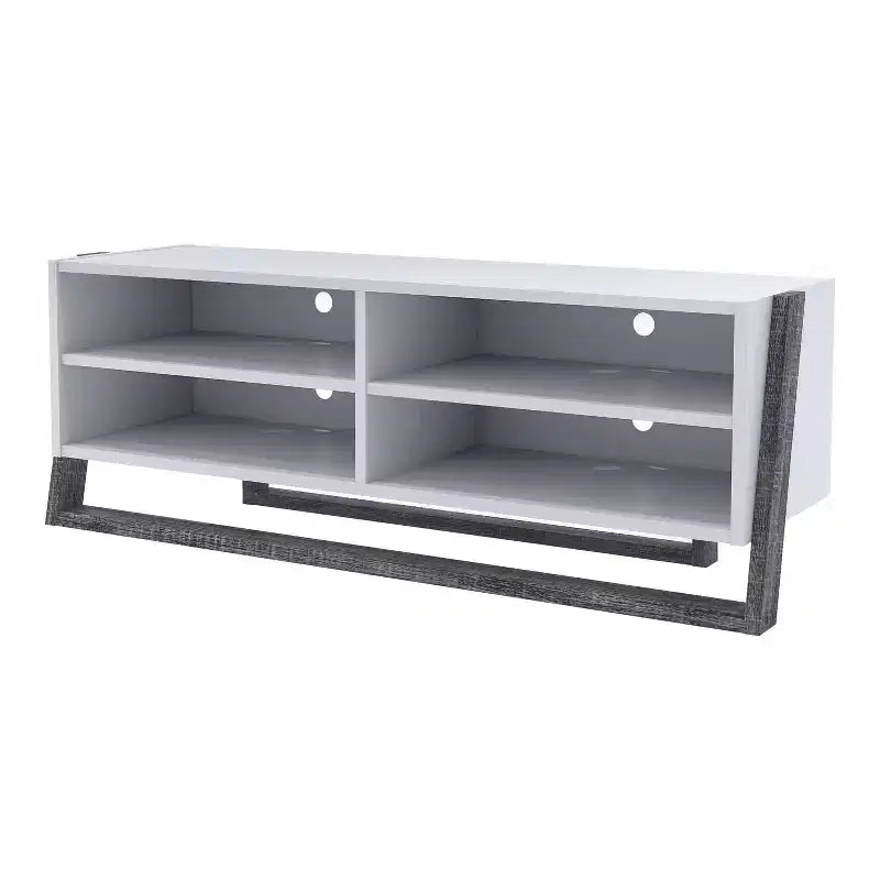 Meuble TV Grand 4 Étages pour Téléviseurs jusqu'à 68" Gris : Style Transitionnel, Finition Bicolore, Quincaillerie Métallique