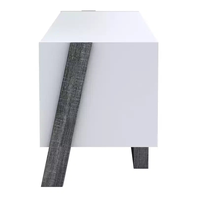 Meuble TV Grand 4 Étages pour Téléviseurs jusqu'à 68" Gris : Style Transitionnel, Finition Bicolore, Quincaillerie Métallique