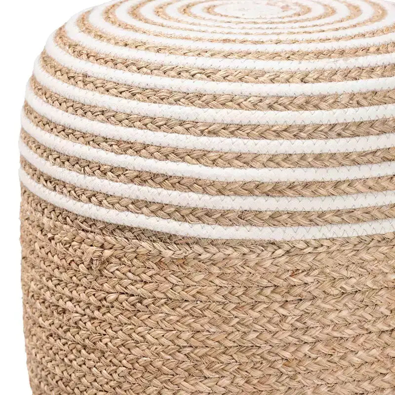 Pouffe-ottoman en jonc de mer et corde tressée, blanc/marron naturel