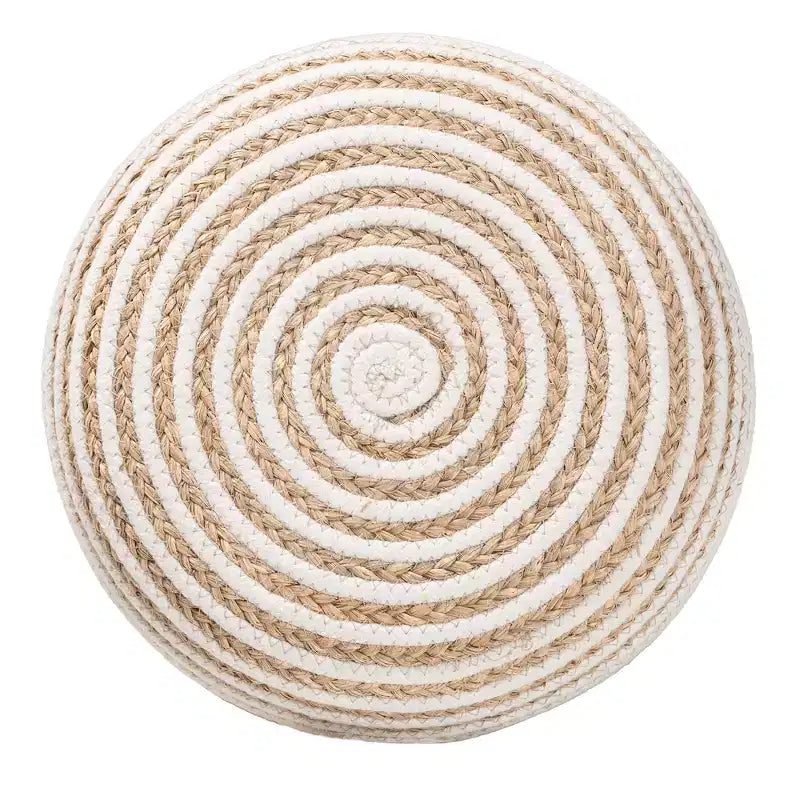 Pouffe-ottoman en jonc de mer et corde tressée, blanc/marron naturel