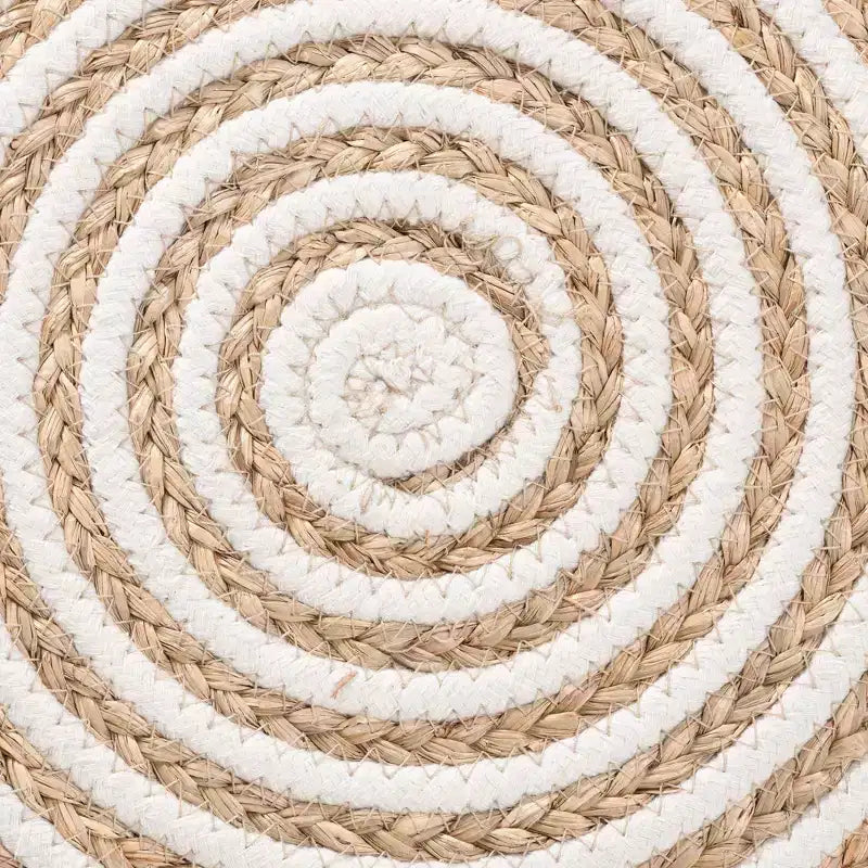 Pouffe-ottoman en jonc de mer et corde tressée, blanc/marron naturel