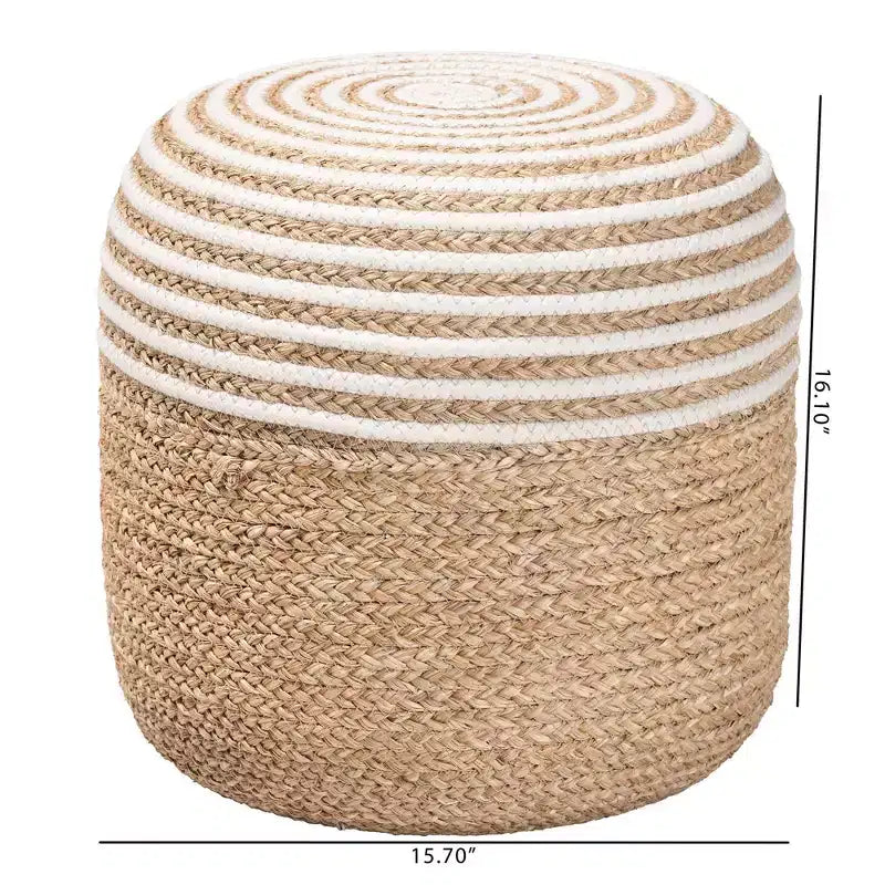 Pouffe-ottoman en jonc de mer et corde tressée, blanc/marron naturel