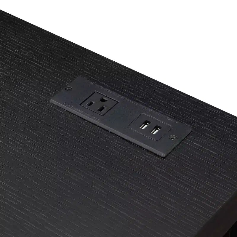 Bureau de télétravail 2 tiroirs avec station de charge, Espresso/Noir