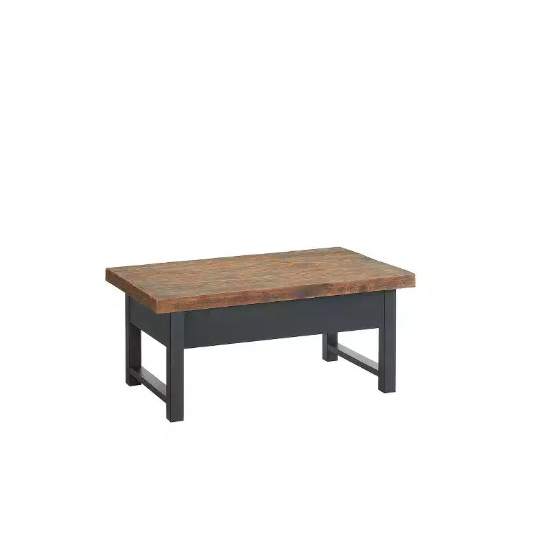 Table basse Pomona 42" : Rangement rustique à plateau relevable, Bois de pin vieilli, Style industriel, Cadre noir