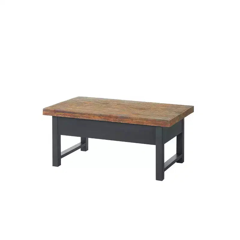 Table basse Pomona 42" : Rangement rustique à plateau relevable, Bois de pin vieilli, Style industriel, Cadre noir