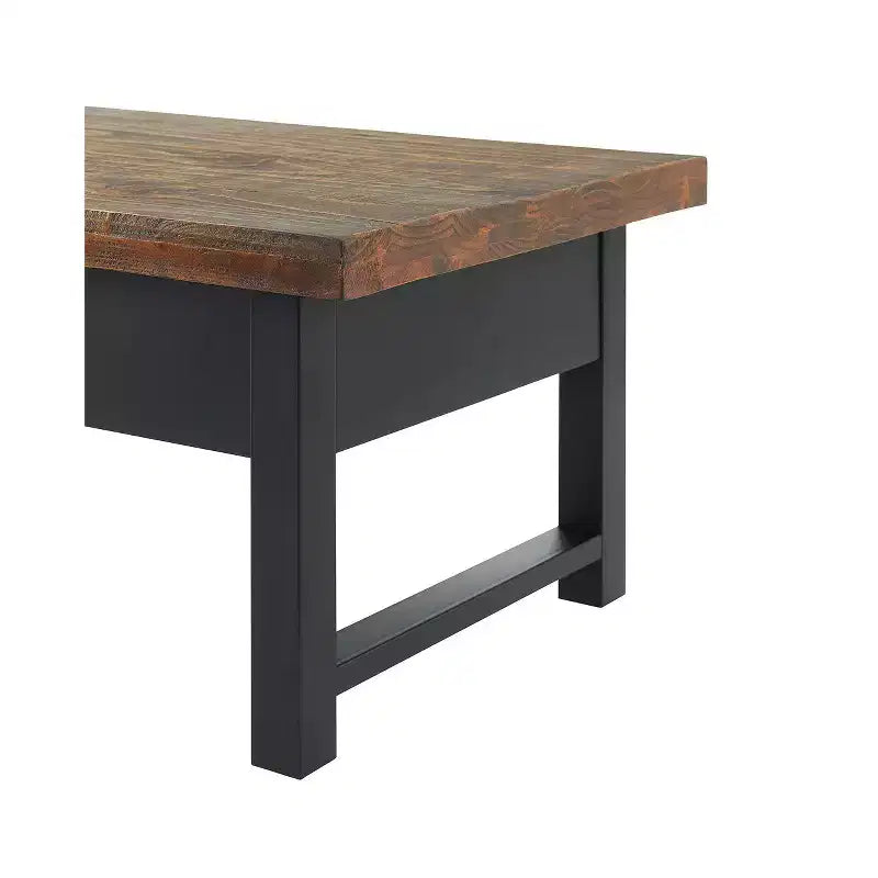 Table basse Pomona 42" : Rangement rustique à plateau relevable, Bois de pin vieilli, Style industriel, Cadre noir