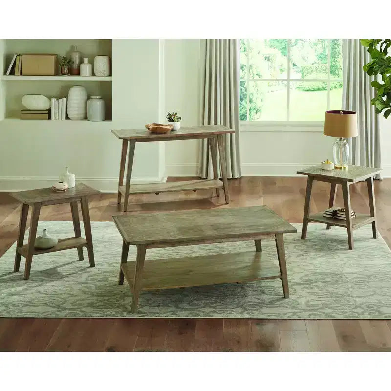 Table d'appoint carrée, Bois de manguier naturel, Style moderne du milieu du siècle avec étagère de rangement
