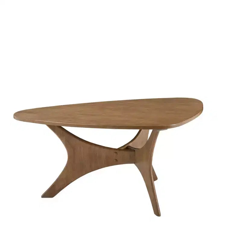 Table Basse en Bois Triangulaire, Marron Clair, Style Mid-Century avec Piétement Croisé