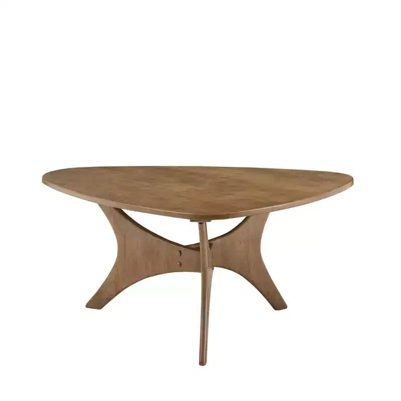 Table Basse en Bois Triangulaire, Marron Clair, Style Mid-Century avec Piétement Croisé