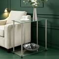 Table d'appoint en verre trempé argentée à 2 niveaux de 61 cm avec pieds en acier inoxydable