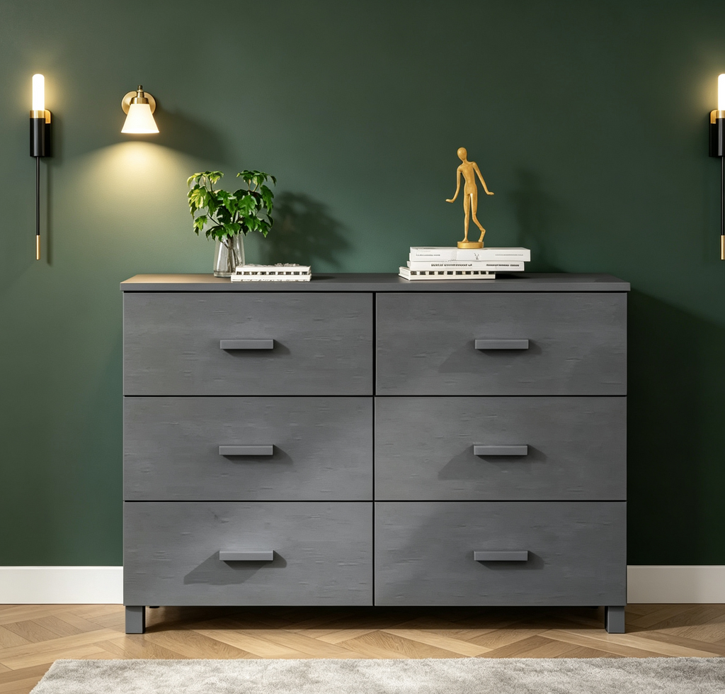 Commode en pin massif gris foncé 113x40x80 cm