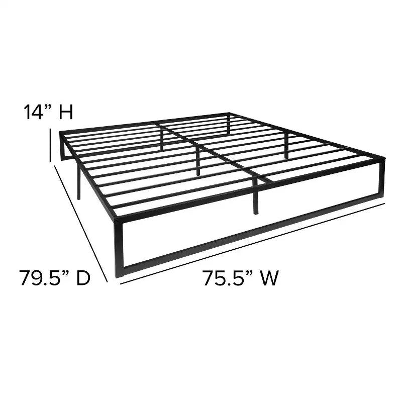 Cadre de lit plateforme double en métal de 14 pouces / Support à lattes en acier / Sommier tapissier non requis