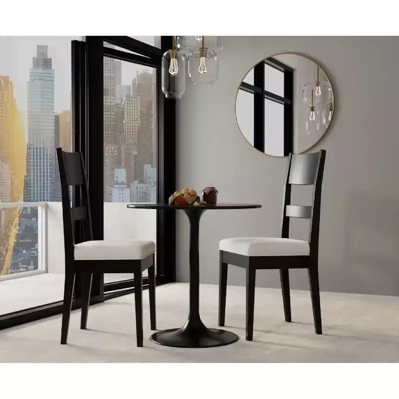 Table à manger ronde de 76 cm avec plateau en marbre, blanc/noir, 2 places