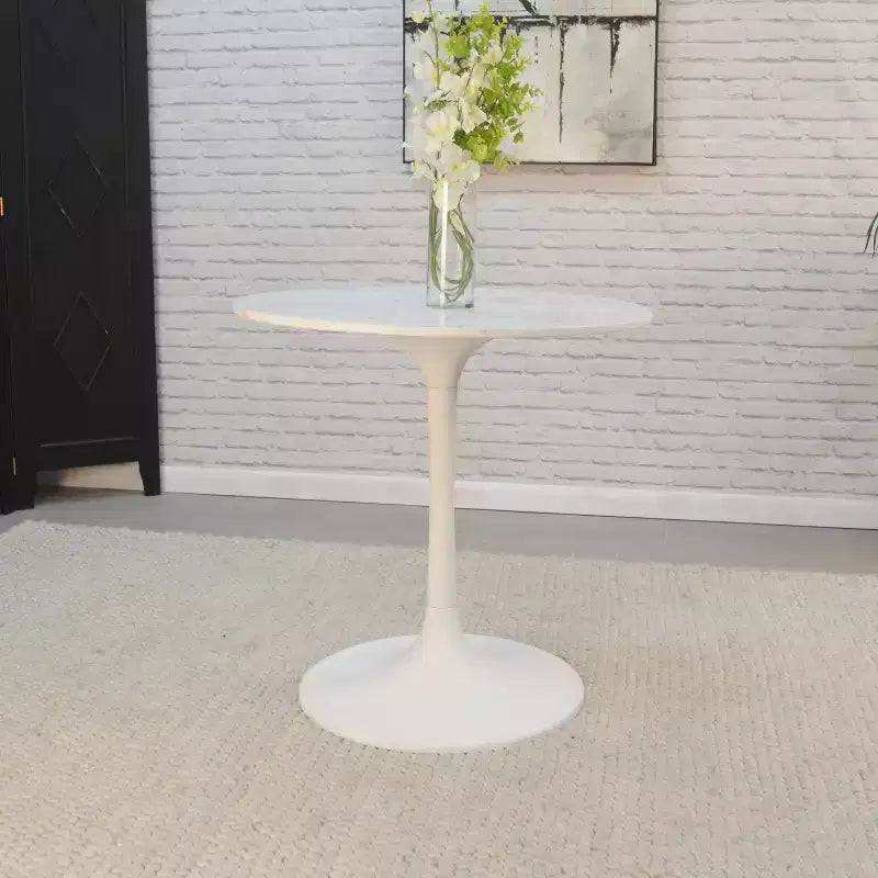 Table à manger ronde de 76 cm avec plateau en marbre, blanc/noir, 2 places