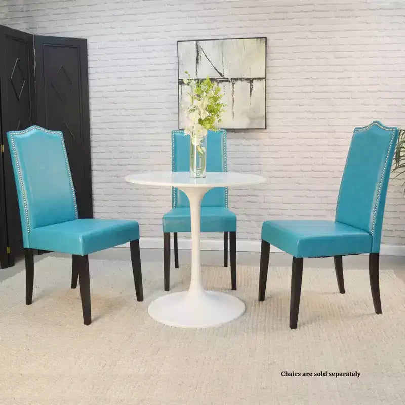 Table à manger ronde de 76 cm avec plateau en marbre, blanc/noir, 2 places