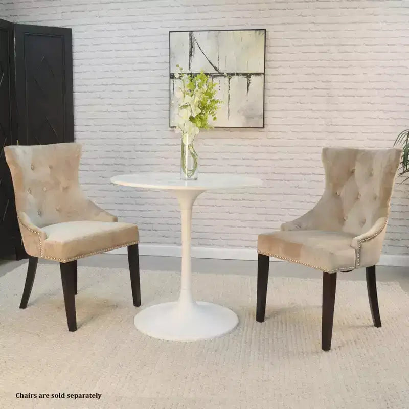 Table à manger ronde de 76 cm avec plateau en marbre, blanc/noir, 2 places