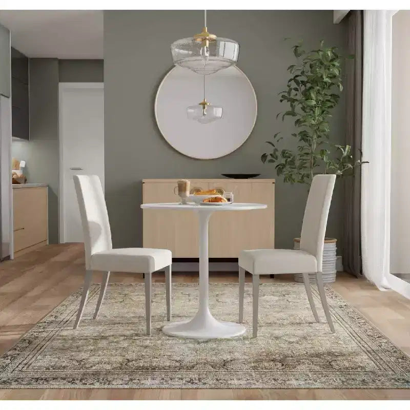 Table à manger ronde de 76 cm avec plateau en marbre, blanc/noir, 2 places