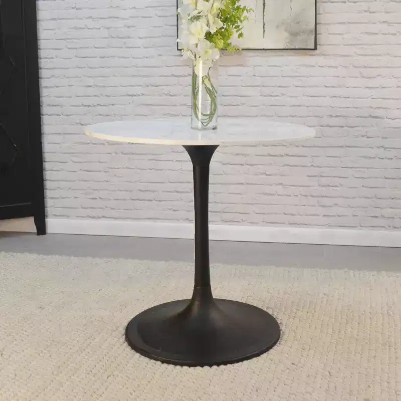 Table à manger ronde de 76 cm avec plateau en marbre, blanc/noir, 2 places