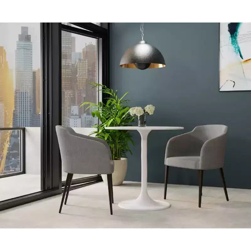 Table à manger ronde de 76 cm avec plateau en marbre, blanc/noir, 2 places